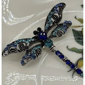 Royal Blue Dragonfly‎ Brooch Pin Rhinestones  New